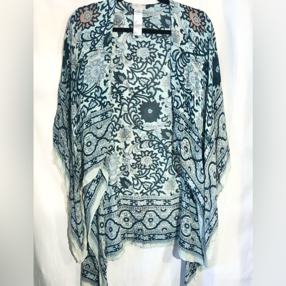 Free People Mint Green and Navy Floral Paisley Swim Coverup